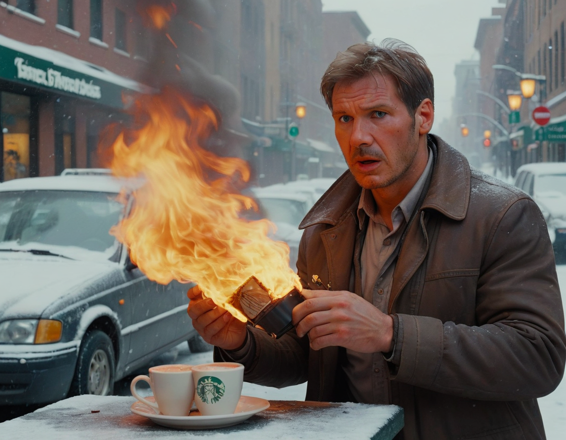 00990-[number]-1577717326-Indianajones person drinking Coffee at Starbucks. a car explodes in the background. Explosion artstyle, Heavy snow.   _lora_Indi.png